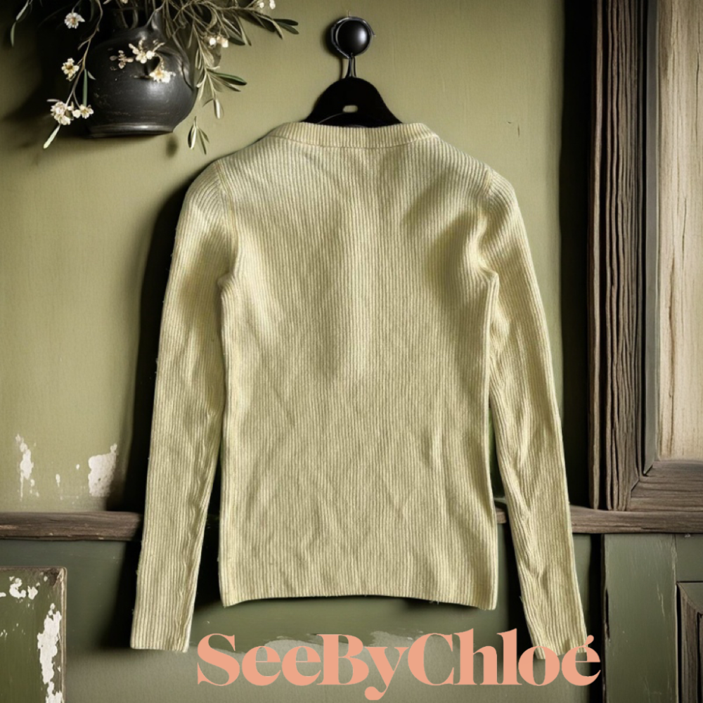 🦄CHLOE’副牌See by Chloé | 象牙色長袖亨利領羊毛混紡針織衫.上衣Size:XS#二手-細節圖2