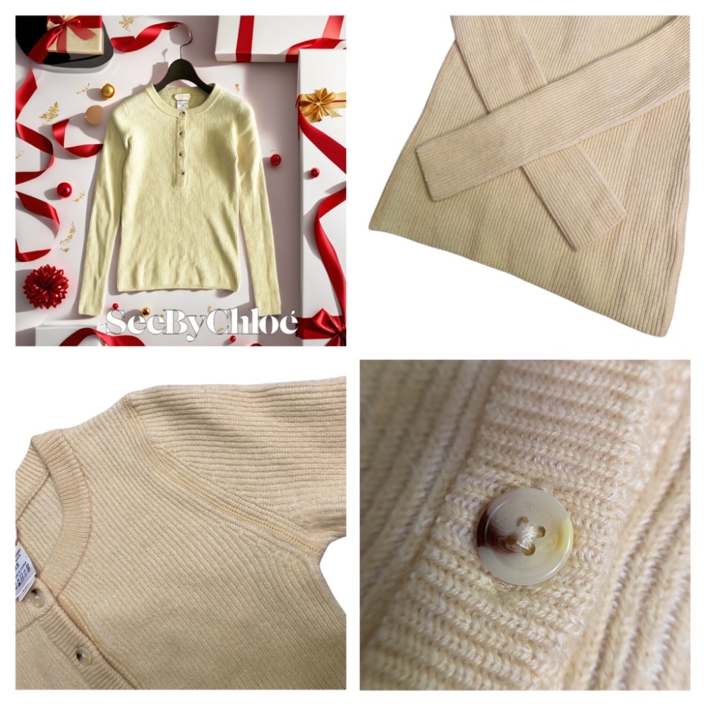 🦄CHLOE’副牌See by Chloé | 象牙色長袖亨利領羊毛混紡針織衫.上衣Size:XS#二手-細節圖10