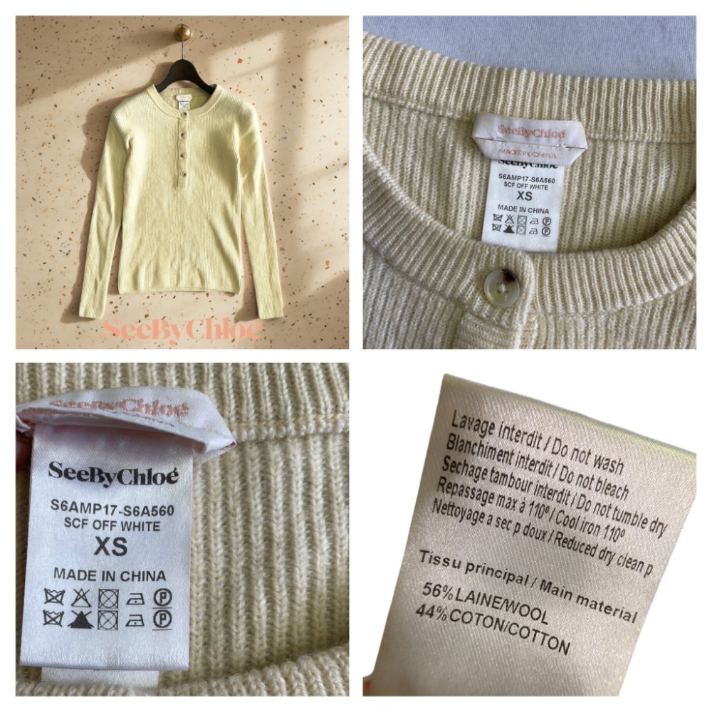 🦄CHLOE’副牌See by Chloé | 象牙色長袖亨利領羊毛混紡針織衫.上衣Size:XS#二手-細節圖11