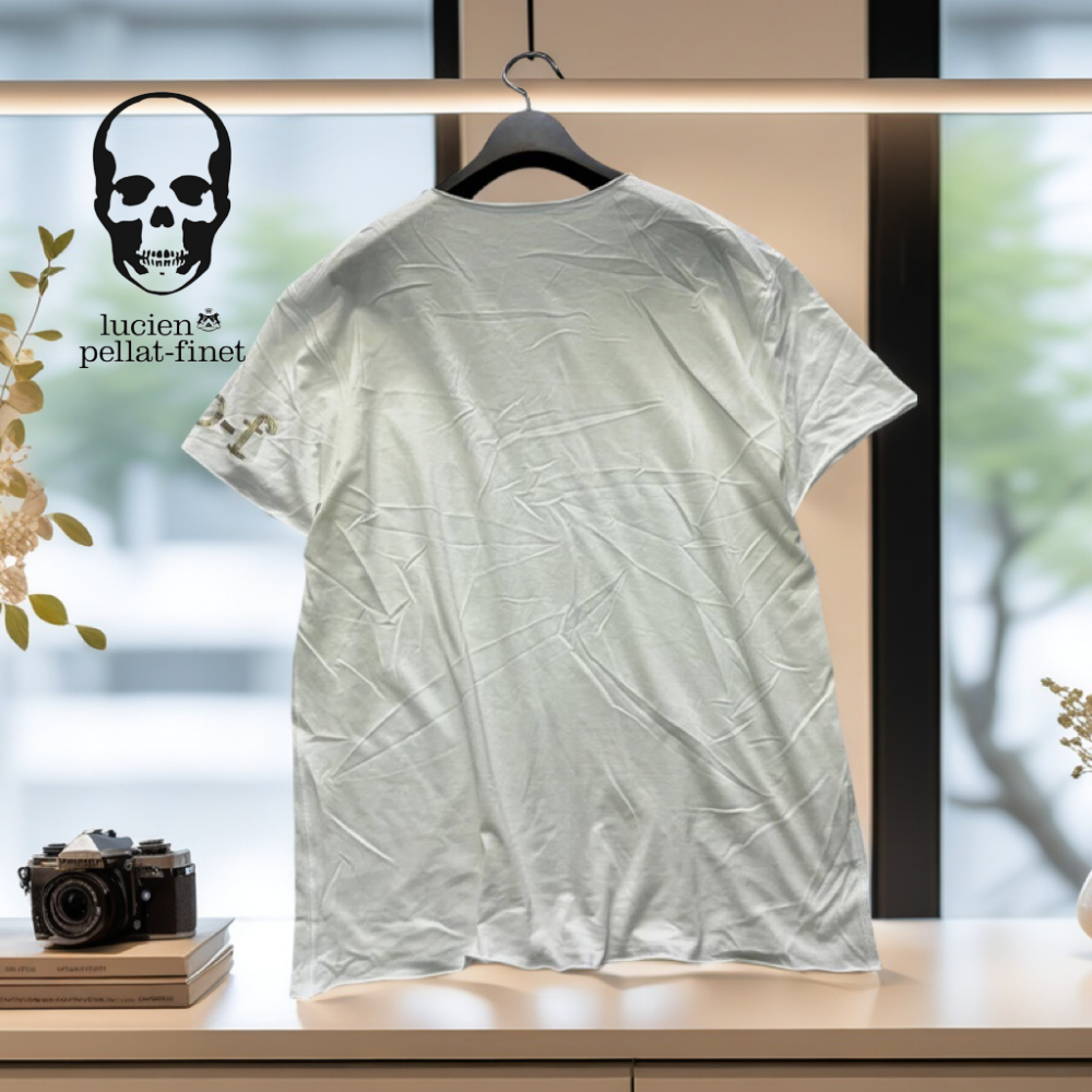 ☠️法國Lucien pellat-finet|白色施華洛世奇鉚釘裝飾短袖骷髏T恤.上衣Size:XL#二手-細節圖7