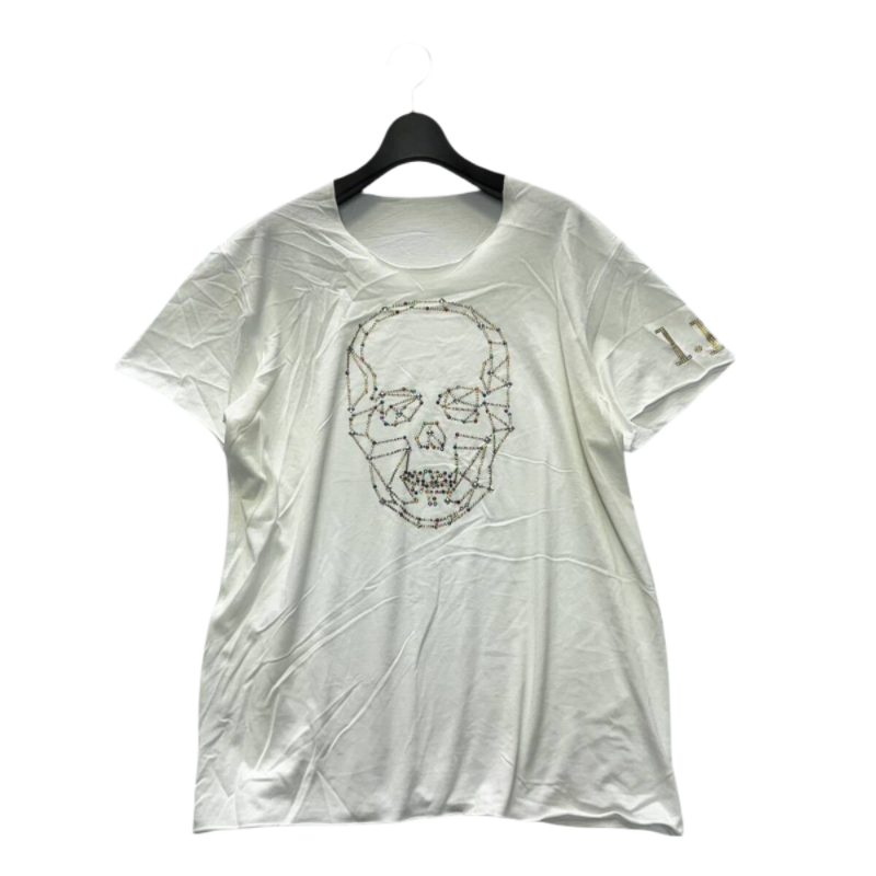 ☠️法國Lucien pellat-finet|白色施華洛世奇鉚釘裝飾短袖骷髏T恤.上衣Size:XL#二手-細節圖8