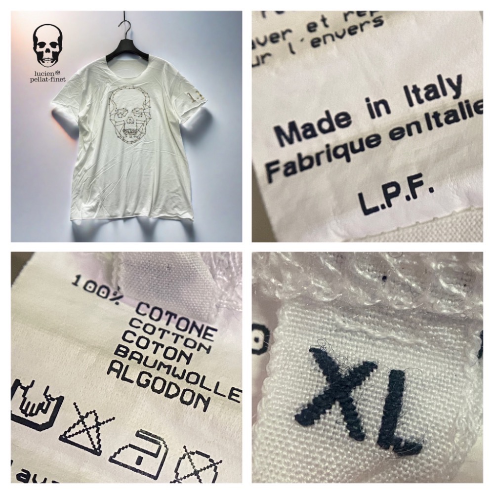 ☠️法國Lucien pellat-finet|白色施華洛世奇鉚釘裝飾短袖骷髏T恤.上衣Size:XL#二手-細節圖11