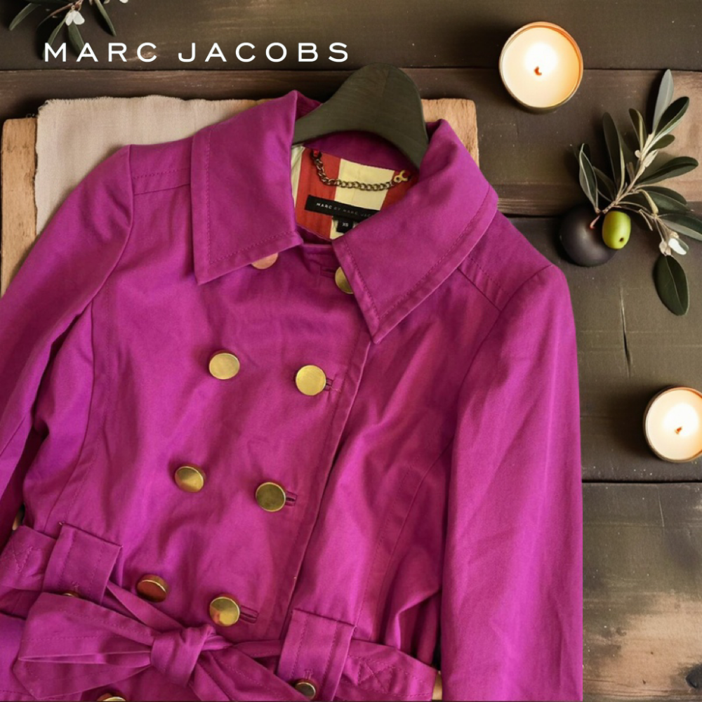 🧚‍♀️美國MARC by MARC JACOBS| 桃紅色金色雙排扣外套. 風衣Size:XS#二手-細節圖3