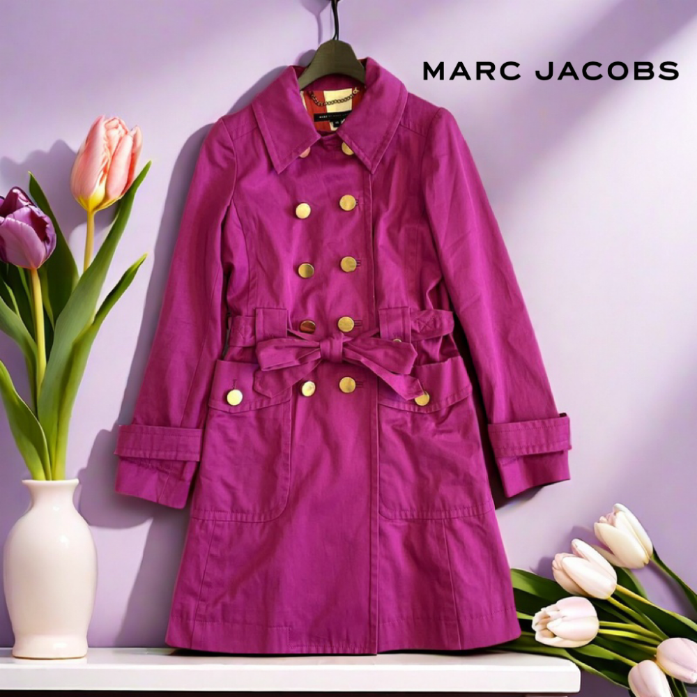 🧚‍♀️美國MARC by MARC JACOBS| 桃紅色金色雙排扣外套. 風衣Size:XS#二手-細節圖11