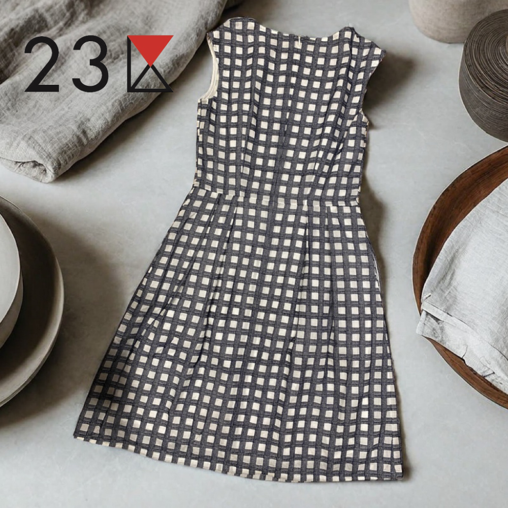 🎏日系名牌”23區”| 100%棉格紋梭織無袖連身裙Size:36#二手-細節圖2