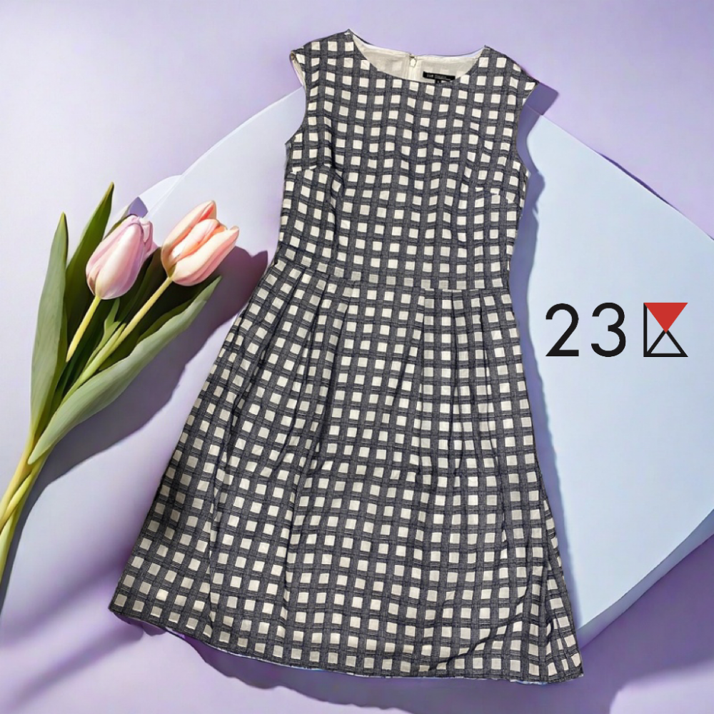 🎏日系名牌”23區”| 100%棉格紋梭織無袖連身裙Size:36#二手-細節圖4