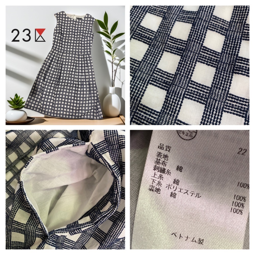 🎏日系名牌”23區”| 100%棉格紋梭織無袖連身裙Size:36#二手-細節圖11