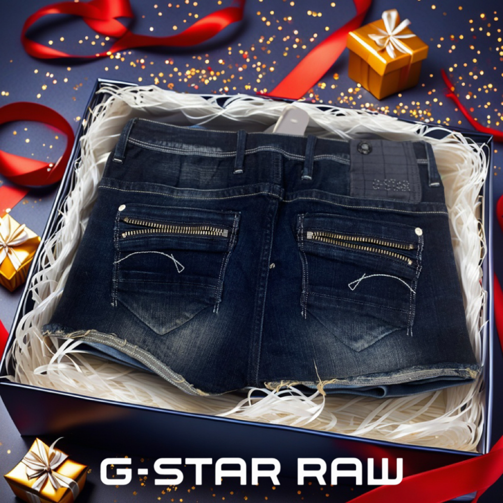 🌷荷蘭G-STAR RAW| 靛藍色棉質彈力休閒仿舊牛仔短褲Size:26#全新-細節圖4