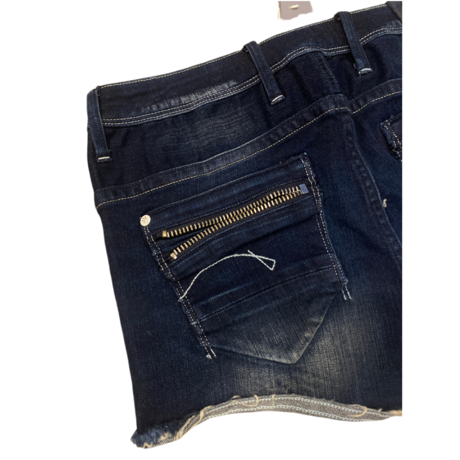 🌷荷蘭G-STAR RAW| 靛藍色棉質彈力休閒仿舊牛仔短褲Size:26#全新-細節圖6