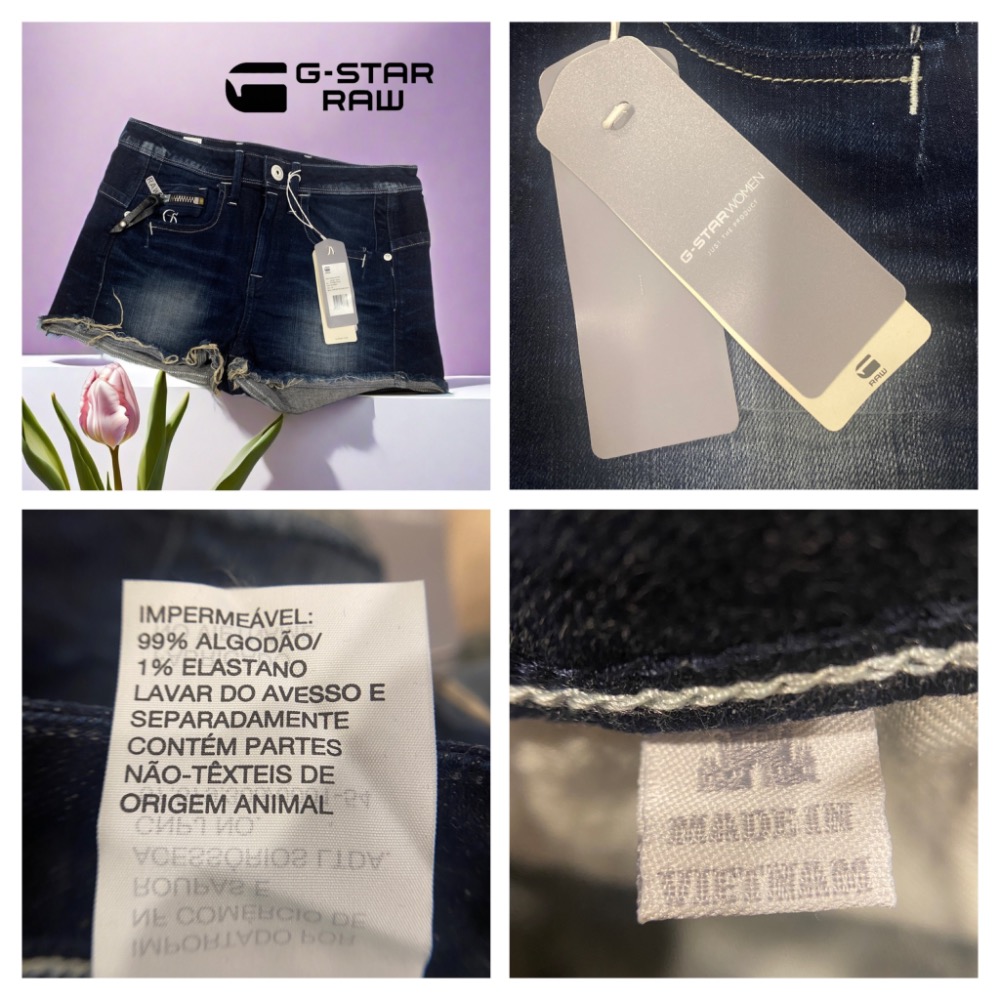 🌷荷蘭G-STAR RAW| 靛藍色棉質彈力休閒仿舊牛仔短褲Size:26#全新-細節圖9