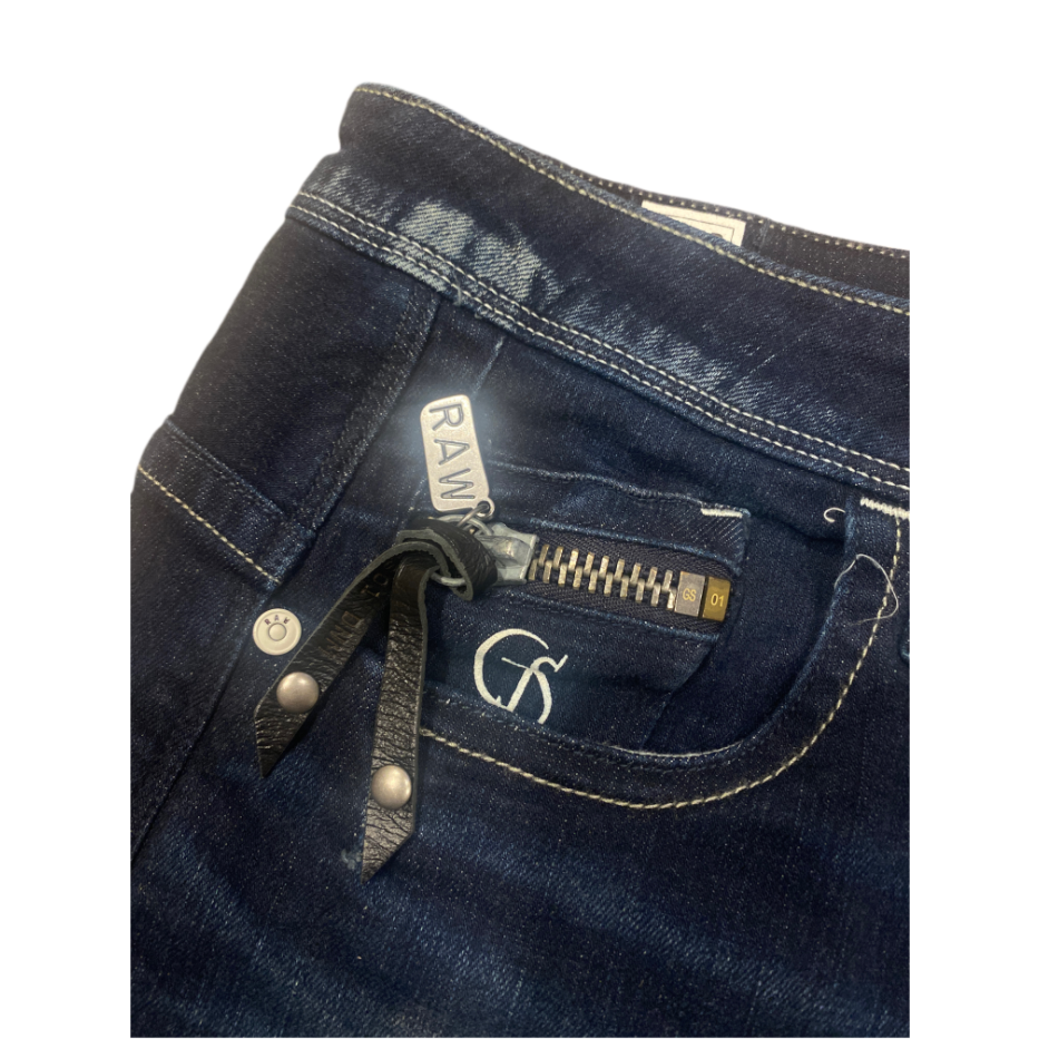 🌷荷蘭G-STAR RAW| 靛藍色棉質彈力休閒仿舊牛仔短褲Size:26#全新-細節圖10