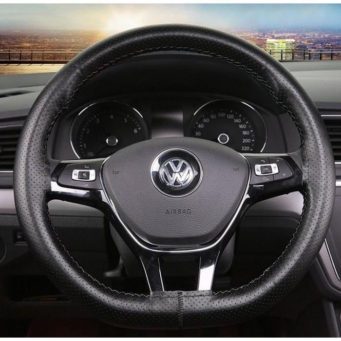 久岩汽車-特選真皮手縫方向盤套 激光打孔透氣 四季通用(黑線款)-細節圖8