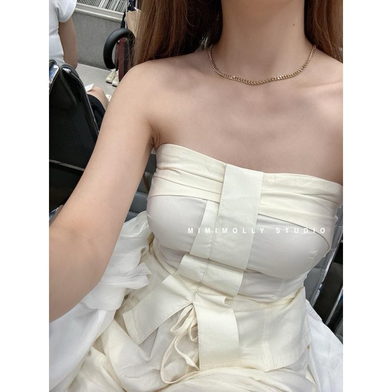 MIMIMOLLY｜現貨｜米黃色綁結平口上衣休閒褲兩件式套裝-細節圖2