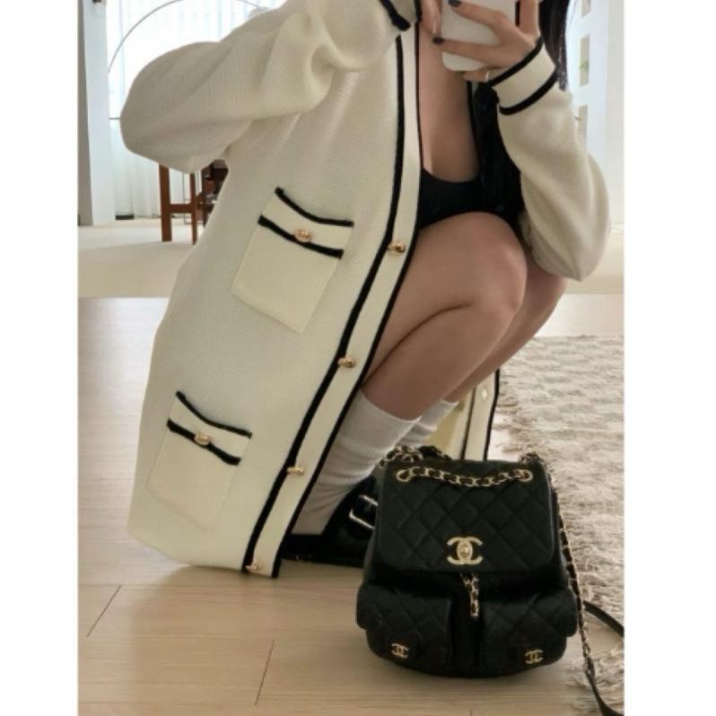 現貨 N015 正韓🇰🇷 金屬釦小香風寬鬆針織外套 長版 v領-細節圖6