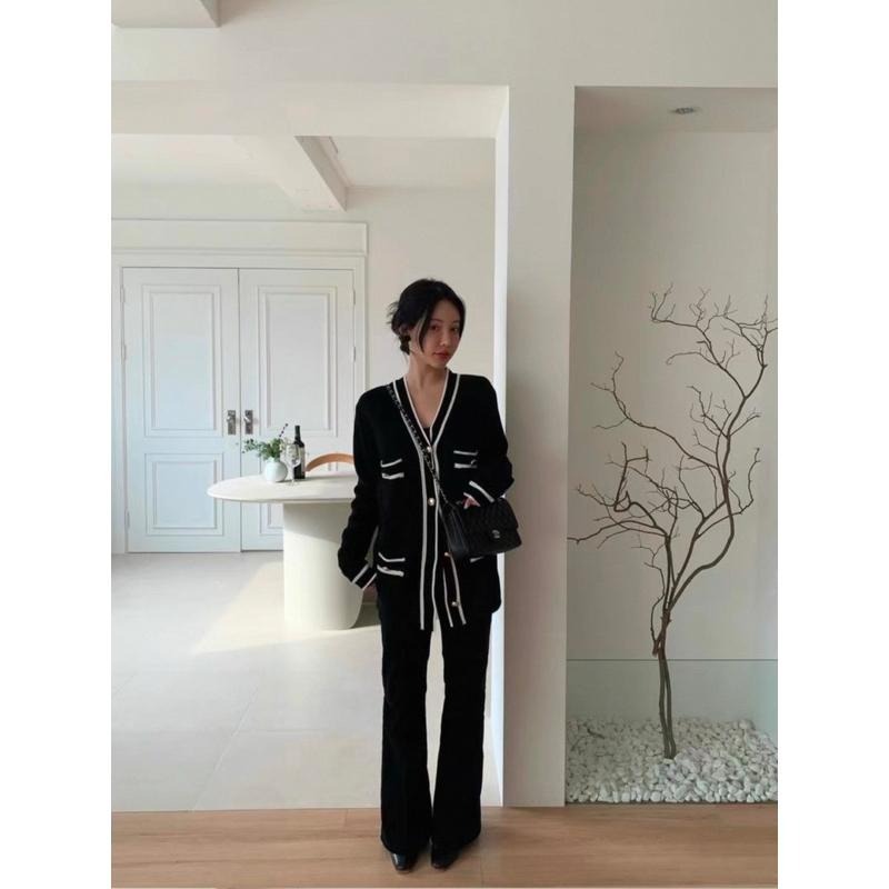 現貨 N015 正韓🇰🇷 金屬釦小香風寬鬆針織外套 長版 v領-細節圖7