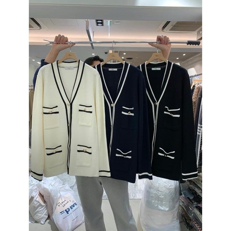 現貨 N015 正韓🇰🇷 金屬釦小香風寬鬆針織外套 長版 v領-細節圖9