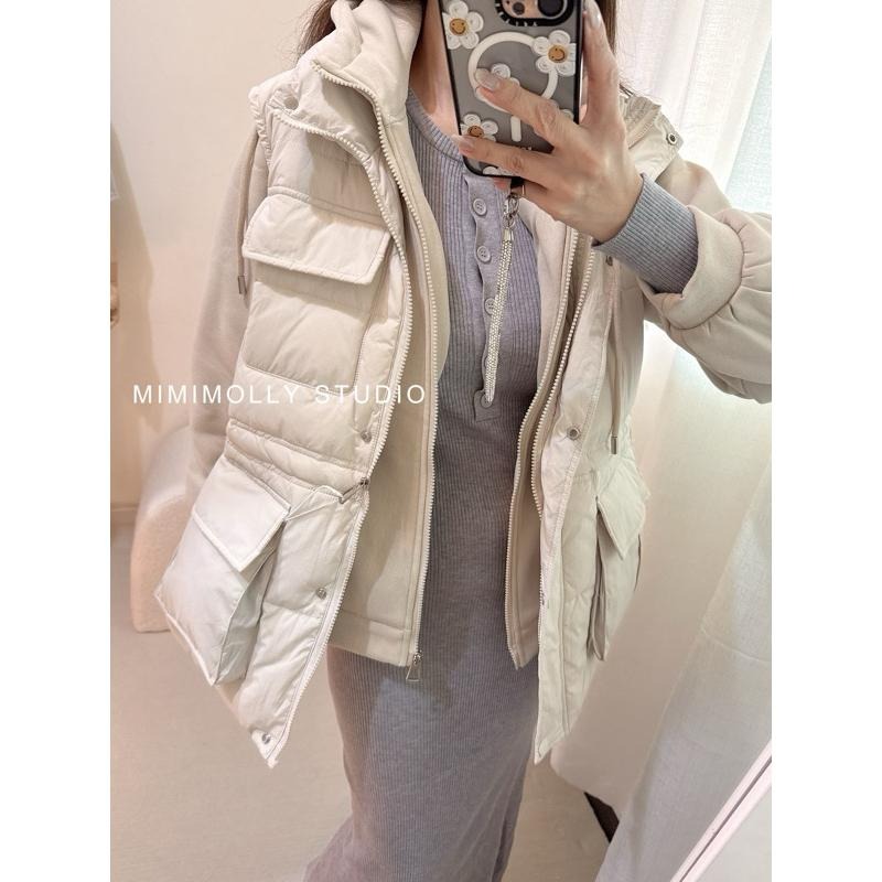 現貨 闆娘實拍 M001144可分開穿搭 磨毛拉鍊連帽外套 羽絨背心真兩件套-細節圖10