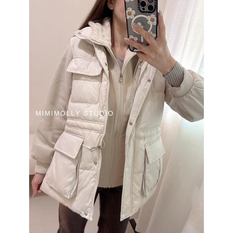 現貨 闆娘實拍 M001144可分開穿搭 磨毛拉鍊連帽外套 羽絨背心真兩件套-細節圖12