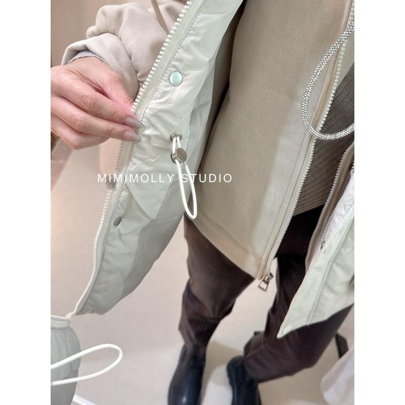 現貨 闆娘實拍 M001144可分開穿搭 磨毛拉鍊連帽外套 羽絨背心真兩件套-細節圖15