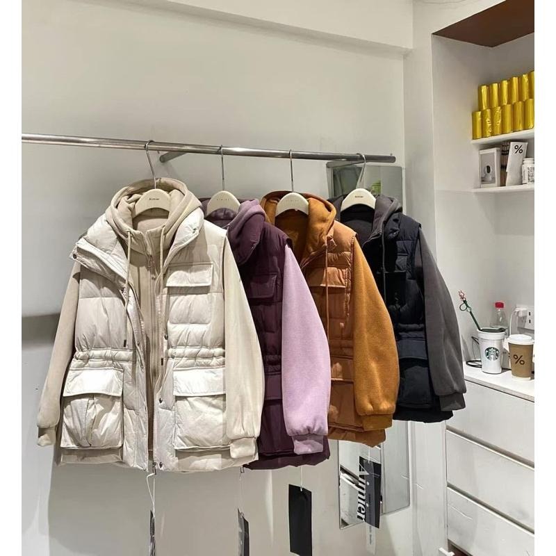 現貨 闆娘實拍 M001144可分開穿搭 磨毛拉鍊連帽外套 羽絨背心真兩件套-細節圖16