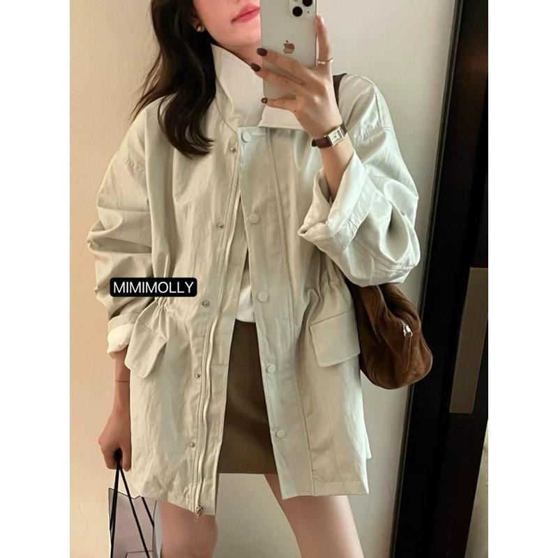 MIMIMOLLY ｜現貨｜翻領復古設計感高質感中長版皮衣外套-細節圖2