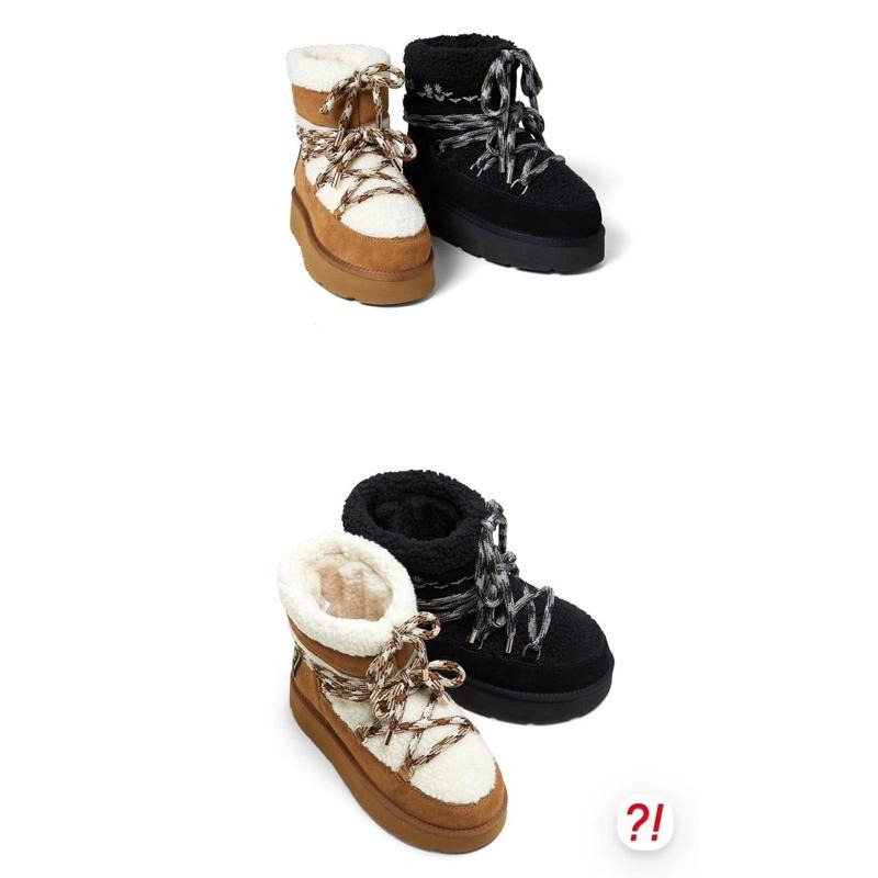 韓國品牌代購✈️🇰🇷 Mardi Mercredi 小雛菊 雪靴 中統靴 羊毛麂皮靴 冬天靴子厚底 附鞋帶 綁帶-細節圖3
