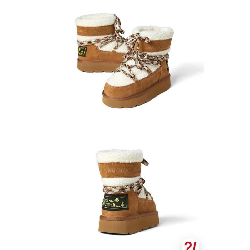 韓國品牌代購✈️🇰🇷 Mardi Mercredi 小雛菊 雪靴 中統靴 羊毛麂皮靴 冬天靴子厚底 附鞋帶 綁帶-細節圖4