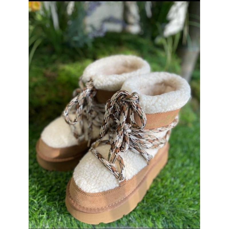 韓國品牌代購✈️🇰🇷 Mardi Mercredi 小雛菊 雪靴 中統靴 羊毛麂皮靴 冬天靴子厚底 附鞋帶 綁帶-細節圖8