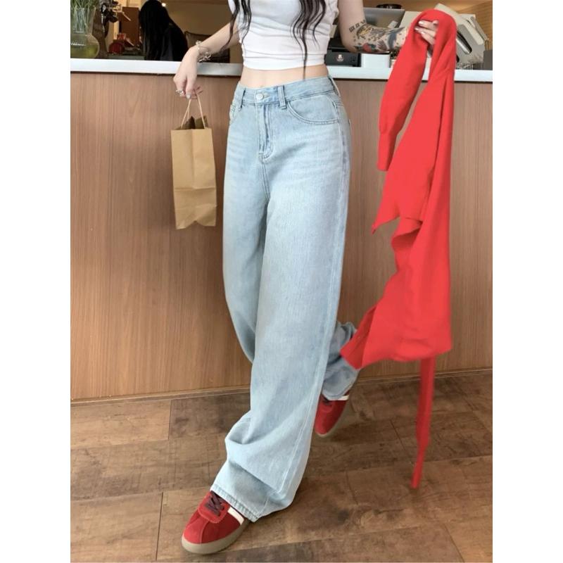 MIMIMOLLY｜現貨｜水洗蝴蝶結刺繡刷色寬管牛仔褲-細節圖3