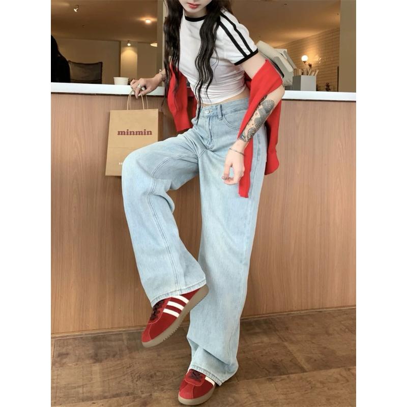 MIMIMOLLY｜現貨｜水洗蝴蝶結刺繡刷色寬管牛仔褲-細節圖4