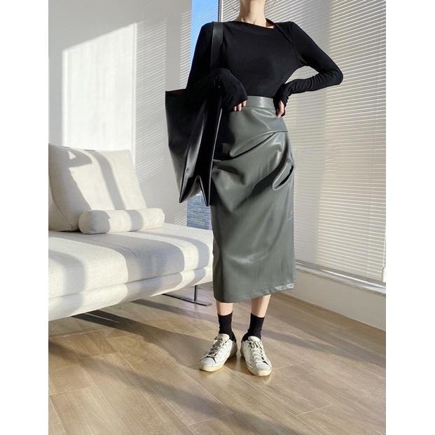 黑S M 不用等 MIMIMOLLY｜MP099不規則斜領顯瘦長袖上衣-細節圖3