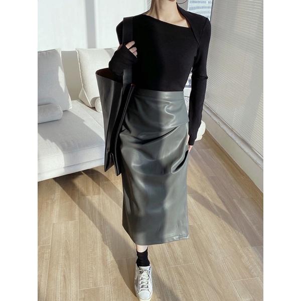 黑S M 不用等 MIMIMOLLY｜MP099不規則斜領顯瘦長袖上衣-細節圖4