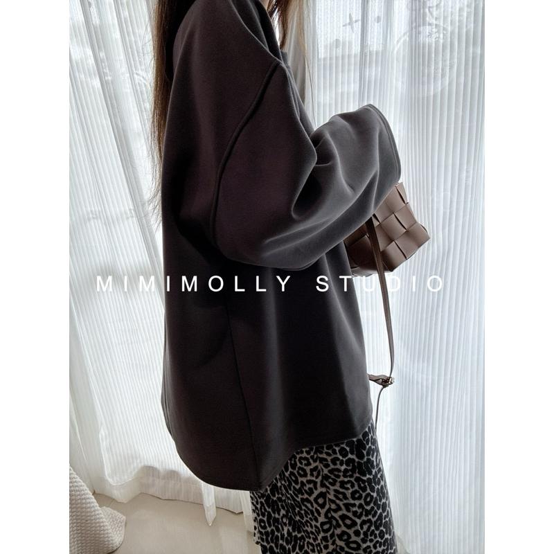 深灰現貨 實拍📸M73寬鬆百搭oversize極簡喇叭袖上衣-細節圖6