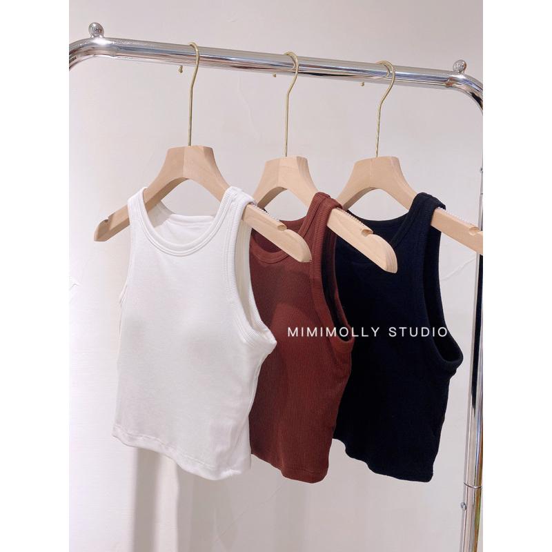 白咖M現貨 MIMIMOLLY闆娘實拍🌸M80夏季莫代爾彈性短版胸墊topbra背心*3色-細節圖2