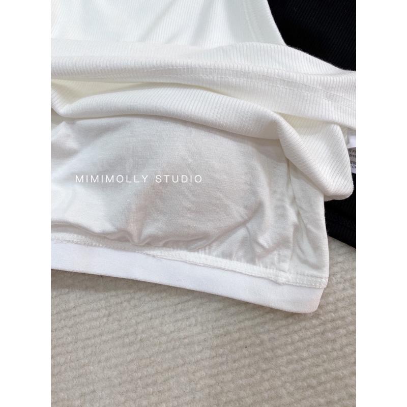 白咖M現貨 MIMIMOLLY闆娘實拍🌸M80夏季莫代爾彈性短版胸墊topbra背心*3色-細節圖7