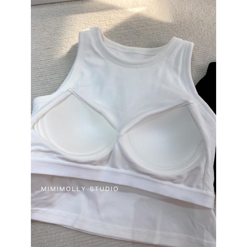 白咖M現貨 MIMIMOLLY闆娘實拍🌸M80夏季莫代爾彈性短版胸墊topbra背心*3色-細節圖8