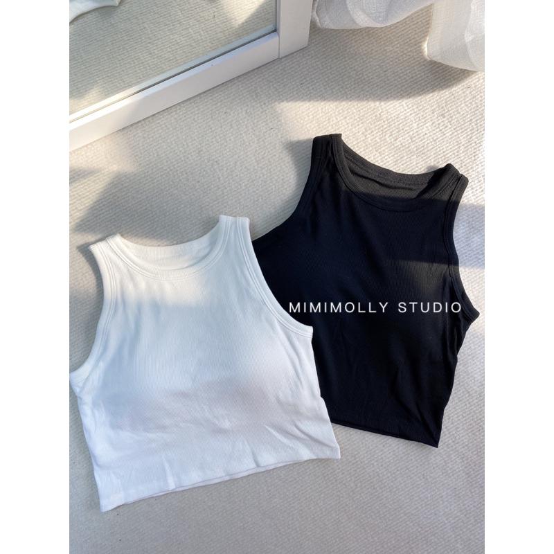 白咖M現貨 MIMIMOLLY闆娘實拍🌸M80夏季莫代爾彈性短版胸墊topbra背心*3色-細節圖9