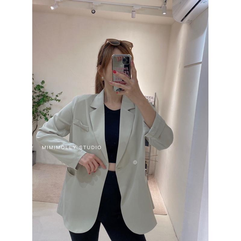 自留推推款MIMIMOLLY｜現貨🔥｜闆娘實拍【M69】春夏涼薄款奶綠休閒西裝外套 酪梨綠 牛油果綠 薄西裝外套-細節圖2