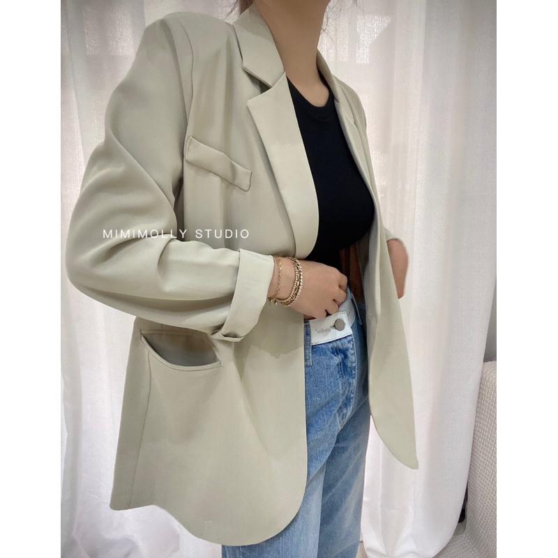 自留推推款MIMIMOLLY｜現貨🔥｜闆娘實拍【M69】春夏涼薄款奶綠休閒西裝外套 酪梨綠 牛油果綠 薄西裝外套-細節圖3