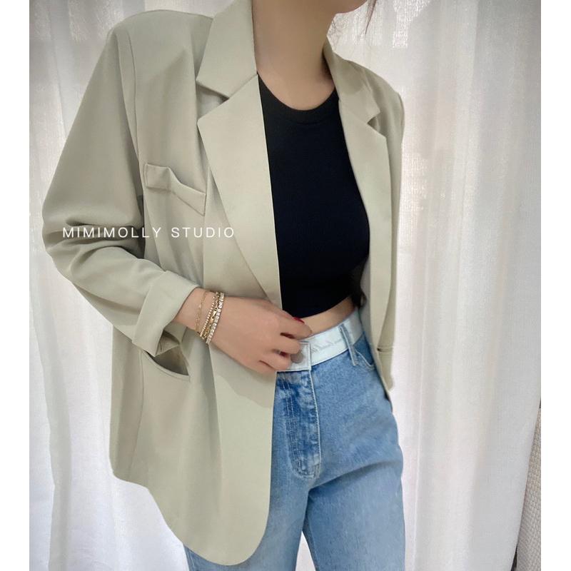 自留推推款MIMIMOLLY｜現貨🔥｜闆娘實拍【M69】春夏涼薄款奶綠休閒西裝外套 酪梨綠 牛油果綠 薄西裝外套-細節圖4