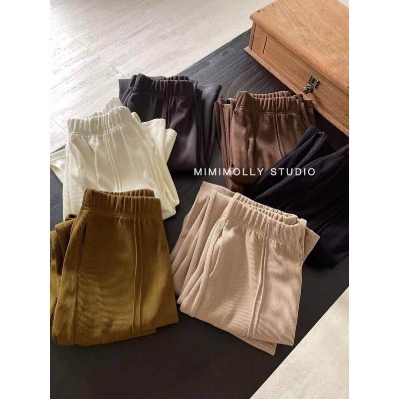 MIMIMOLLY｜綠色現貨｜韓版高腰微喇叭垂感落地開叉褲-細節圖6