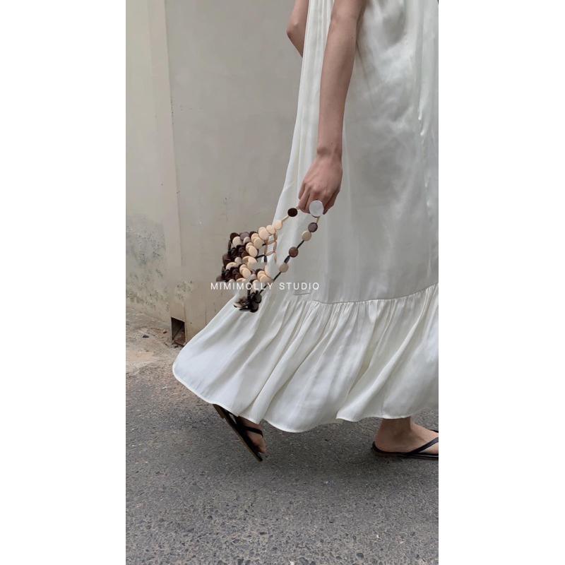 MIMIMOLLY闆娘實拍🌸｜白色現貨🔥｜ J00507仙女渡假風緞面細帶洋裝-細節圖4
