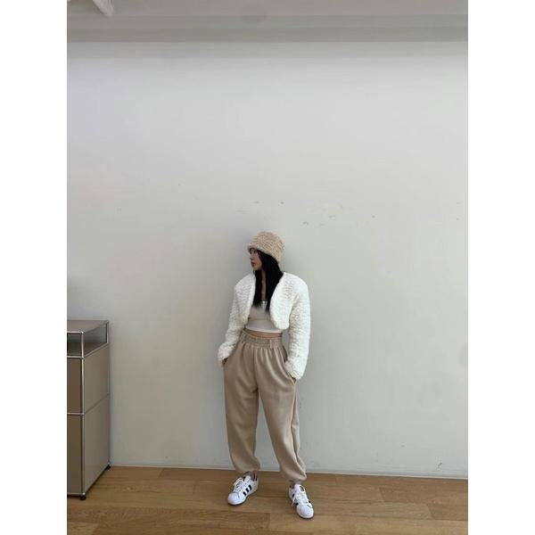 MIMIMOLLY｜黑色最後現貨｜K115正韓素色鬆緊腰運動棉褲休閒褲 belita 彈性 縮口 刷毛-細節圖2