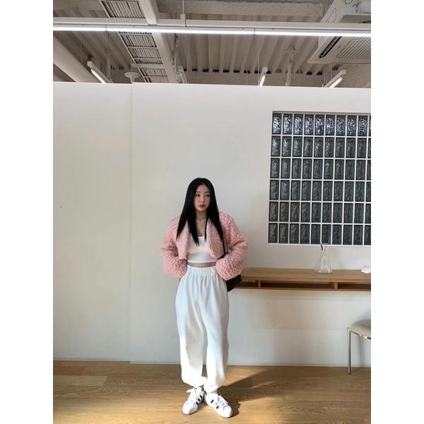 MIMIMOLLY｜黑色最後現貨｜K115正韓素色鬆緊腰運動棉褲休閒褲 belita 彈性 縮口 刷毛-細節圖3