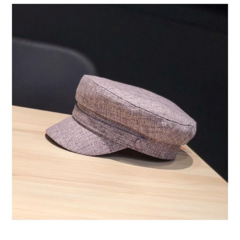 MIMIMOLLY｜現貨｜  A00066造型必備休閒百搭平頂透氣麻料海軍帽鴨舌帽時尚貝蕾帽-細節圖2