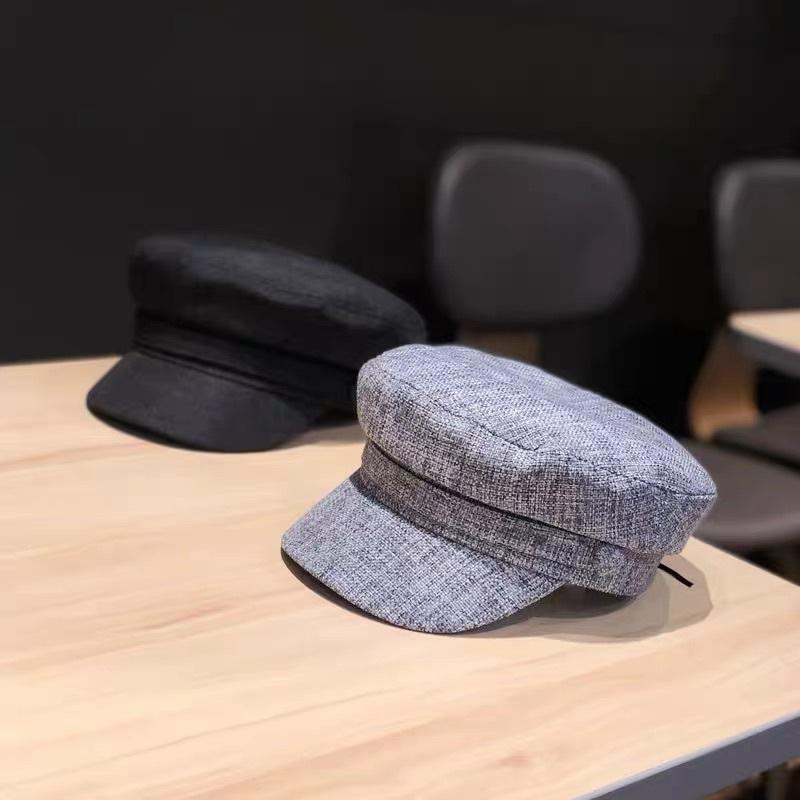 MIMIMOLLY｜現貨｜  A00066造型必備休閒百搭平頂透氣麻料海軍帽鴨舌帽時尚貝蕾帽-細節圖4