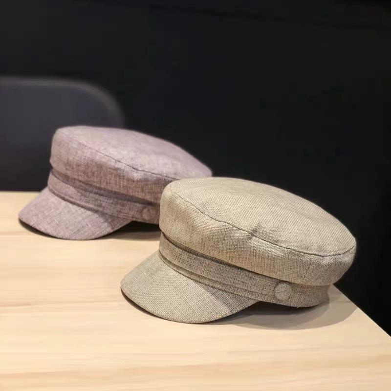 MIMIMOLLY｜現貨｜  A00066造型必備休閒百搭平頂透氣麻料海軍帽鴨舌帽時尚貝蕾帽-細節圖5