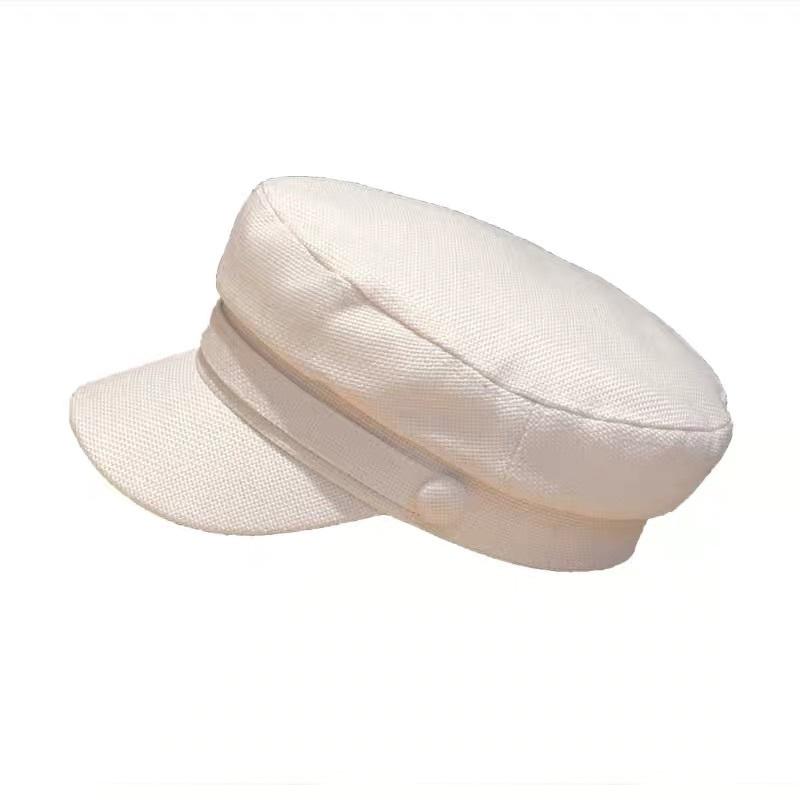 MIMIMOLLY｜現貨｜  A00066造型必備休閒百搭平頂透氣麻料海軍帽鴨舌帽時尚貝蕾帽-細節圖7