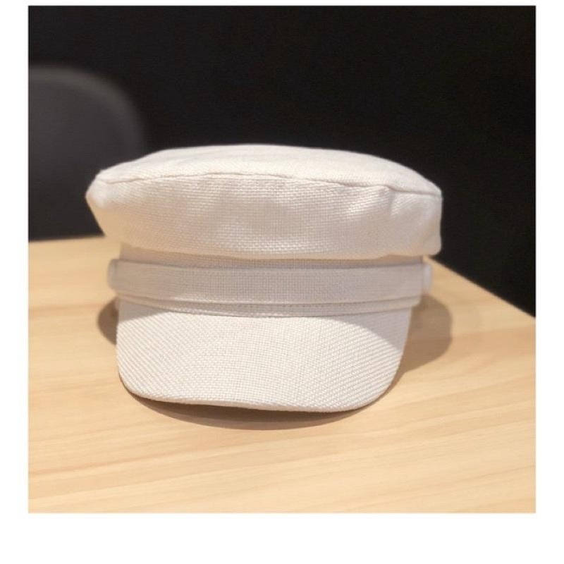 MIMIMOLLY｜現貨｜  A00066造型必備休閒百搭平頂透氣麻料海軍帽鴨舌帽時尚貝蕾帽-細節圖9