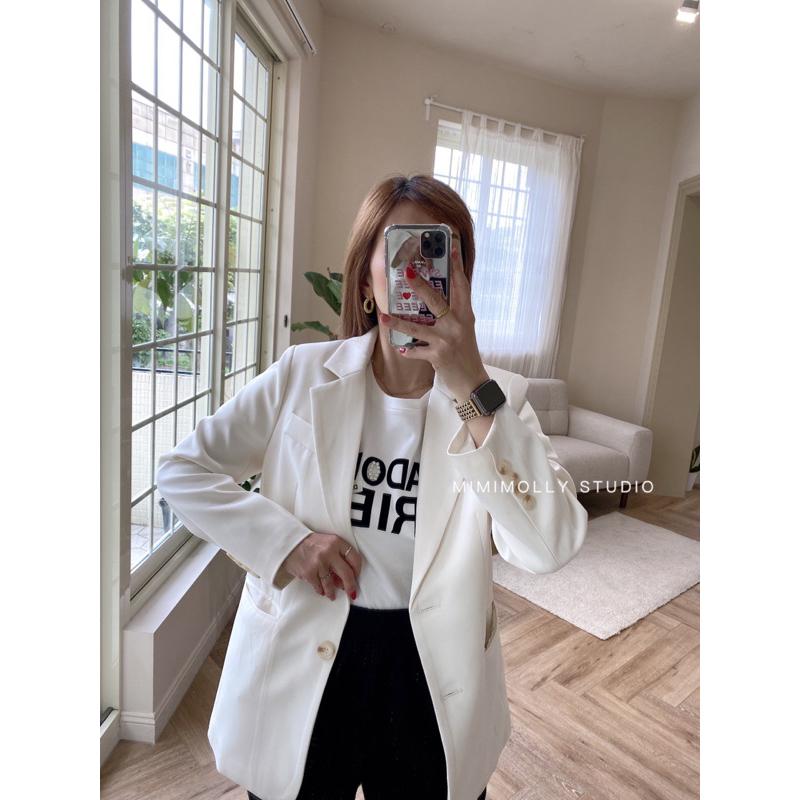 MIMIMOLLY ｜現貨｜MP063高級感奶油白休閒寬鬆西裝外套-細節圖4